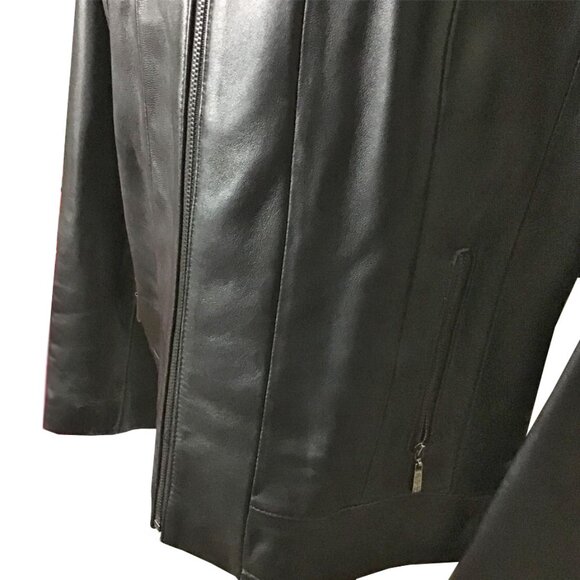Kenneth Cole Reaction Black Collar Leather Coat - Picture 6 of 15
